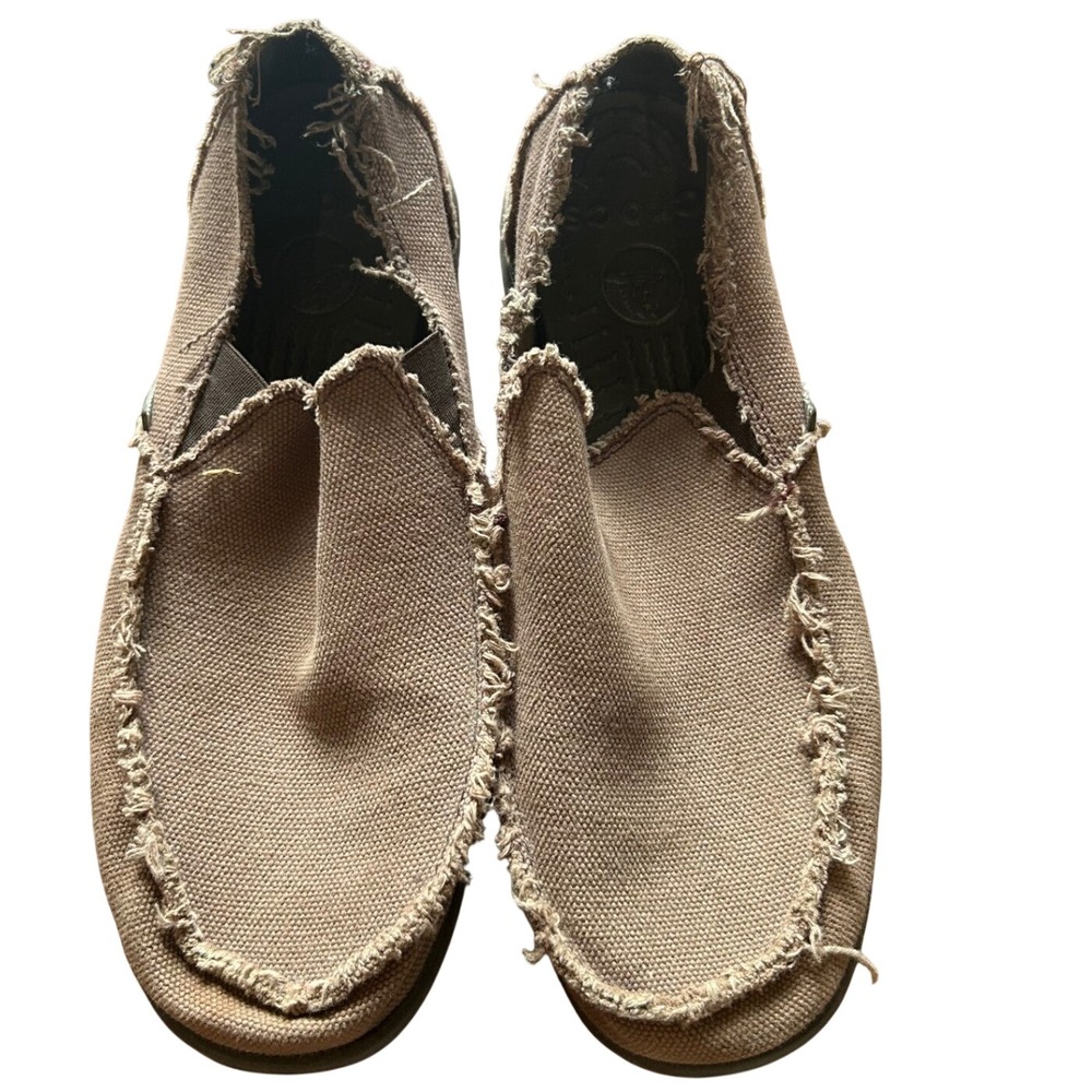 Crocs Santa Cruz Loafers Mens Brown Canvas Frayed Slip On Shoes M11